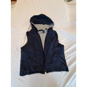 Vintage Express World Brand Mens Size Large Navy Blue Hooded Vest Needs Zipper P